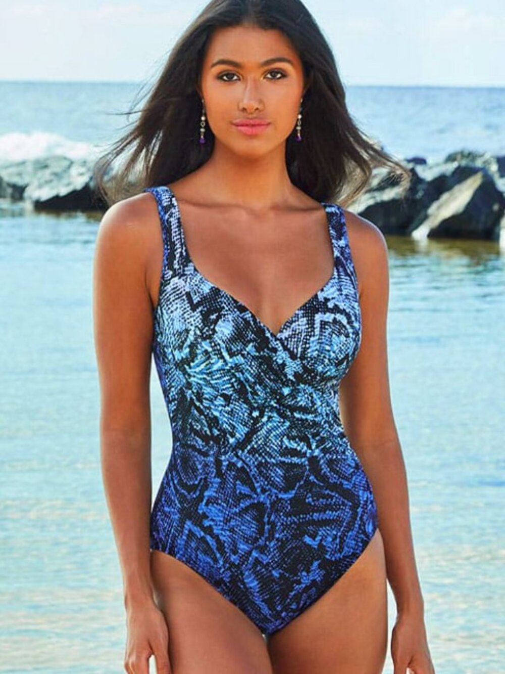 Miraclesuit 'It's a Wrap' Boa Blues One-Piece Swimsuit Size 10